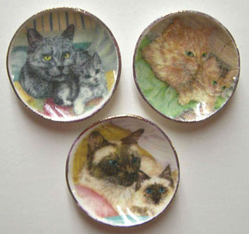 Dollhouse Miniature 3 Kitten Plates
